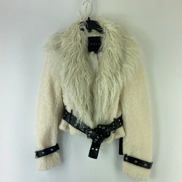 REVOLVE EAVES Caden Faux Fur Jacket in Coconut Size S - Picture 3 of 7